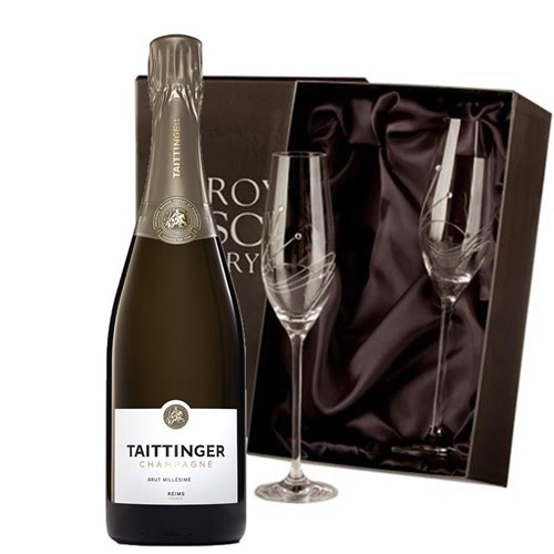 Taittinger Brut Vintage 2016 Champagne 75cl With Diamante Crystal Flutes